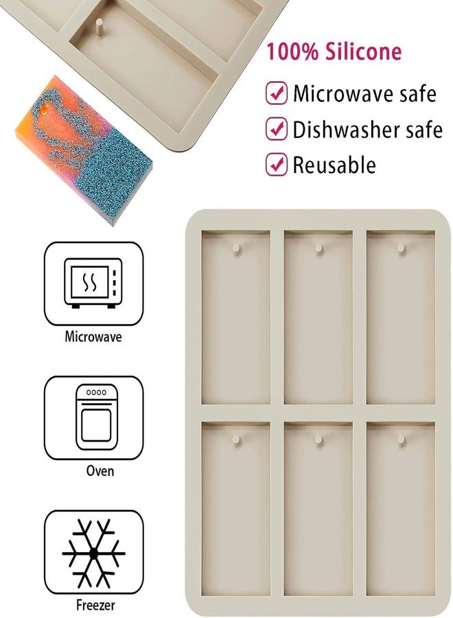 FirstTry Aromatherapy Wax Mold I Silicone Fondant Mould with Hanging Hole I Dried Flowers Resin Soap Clay Craft Jewelry Making Molds DIY Pendant Bookmark Necklace I Grey - 6 Cavity (Rectangle) - Image 3